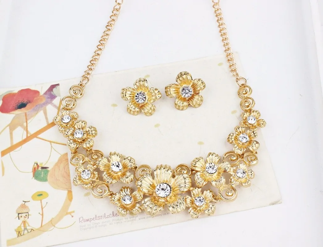 Дубай Золотые Ювелирные наборы для женщин модное длинное ожерелье цветок серьги