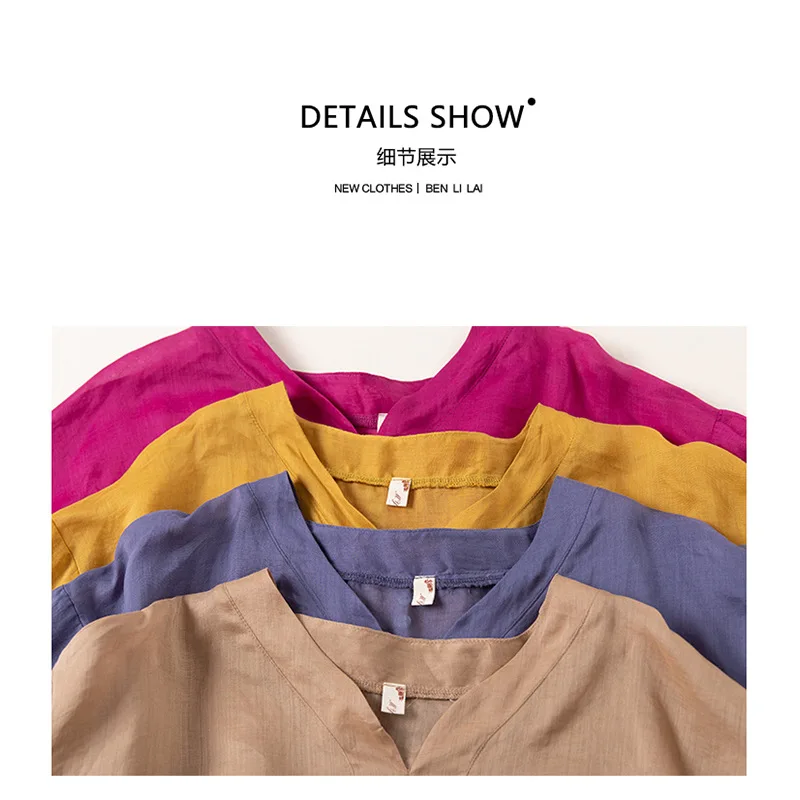 

Cotton Linen Women Clothing 2021 Spring Summer New Fashion V-neck Mid-sleeve Plus Size Slim Elegant Casual Top Female JD1108