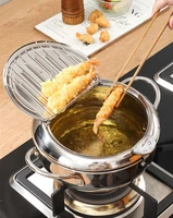 2024cm japanese style frying pan with thermometer and lid 304 stainless steel kitchen tempura frying pan household frying pan