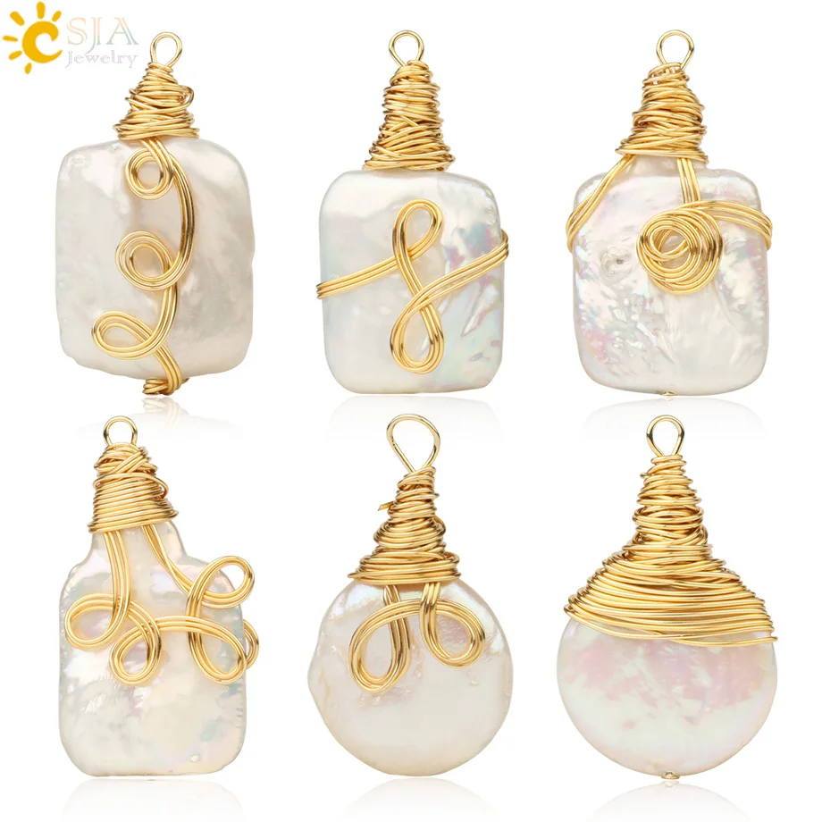 Маленькие круглые квадратные Подвески CSJA с пресноводным жемчугом плоские бусины