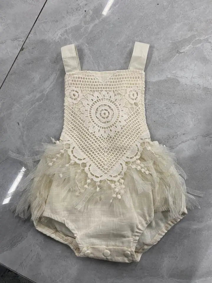 

Infant Newborn Kid Baby Girl's Lace Print Sequin Sleeveless Sling Bodysuit One-piece Suit for Birthday Party Photography Clothes