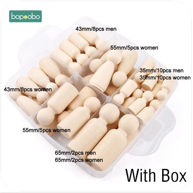 With Box Bopoobo 50 шт. деревянный Прорезыватель для зубов, деревянные колышки для кукол, клен, неокрашенный, для детей, Pg, куклы ручной работы, незавершенные куклы, Декор, куклы, набор игрушек - Цвет: With Box
