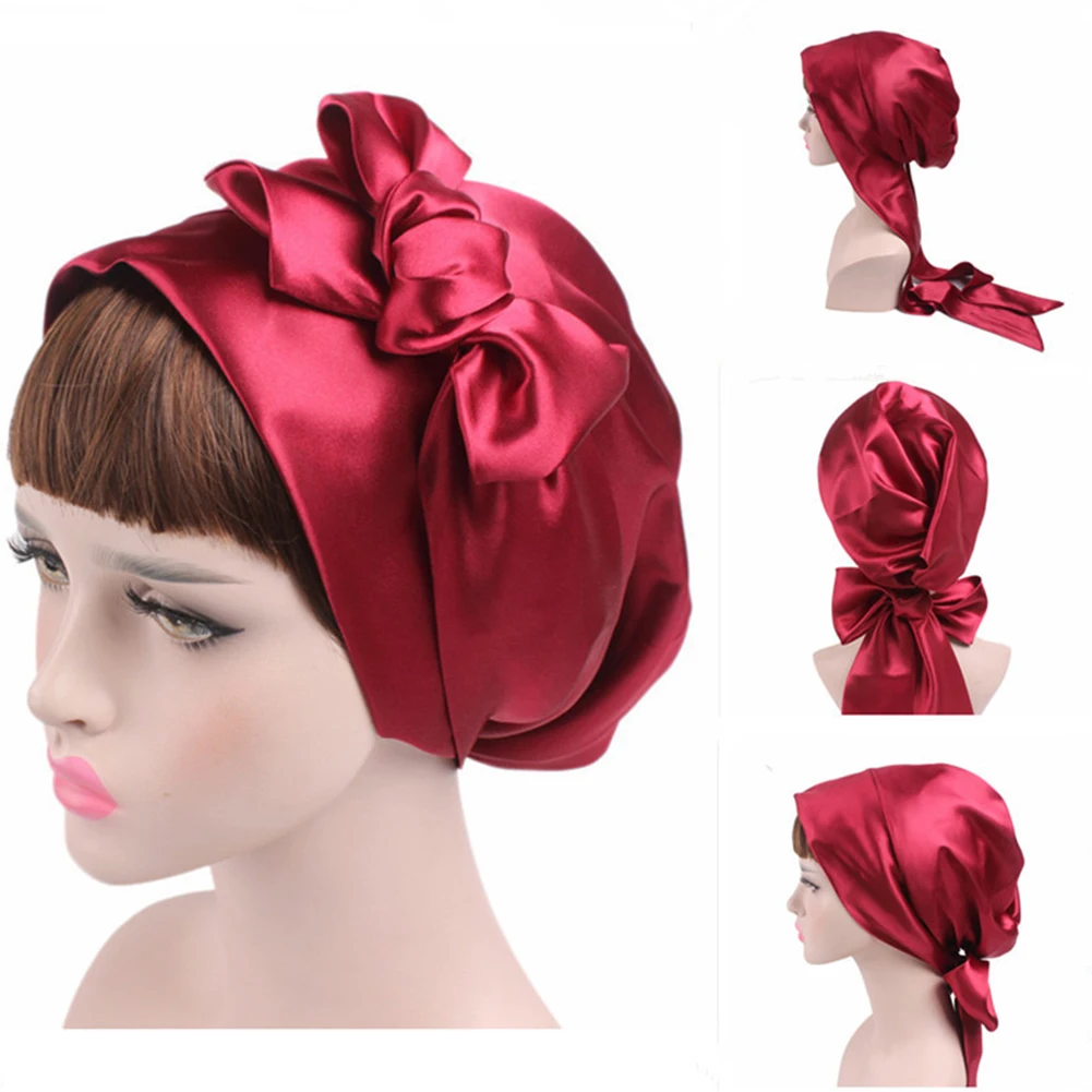 

Silk Night Sleep Cap Hair Bonnet Hat Head Cover Satin Turban Wrap Headscarf