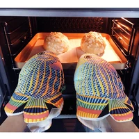 3d heatproof mitten kitchen cooking microwave oven mitt insulated non slip glove crab fish shape thickening cotton oven gloves
