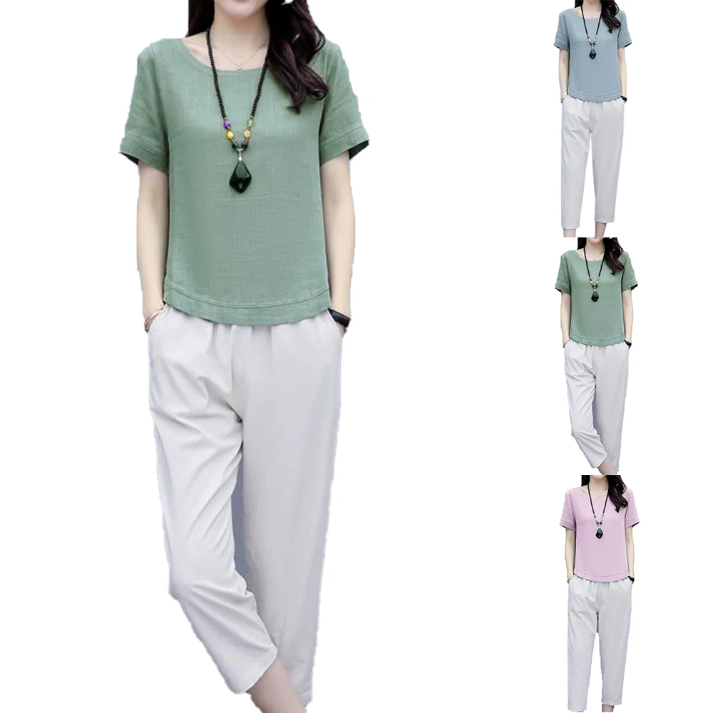 

Cotton Linen Suit Female Fashion 2021 Summer New Temperament Women's Clothing Temperament Thin Casual Two-piece