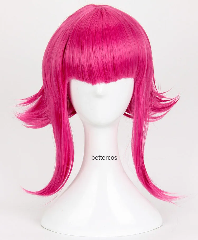 LOL Annie hashur-Peluca de cabello sintético resistente al calor para Cosplay, cabellera artificial de 45cm, color rojo rosa, con gorro