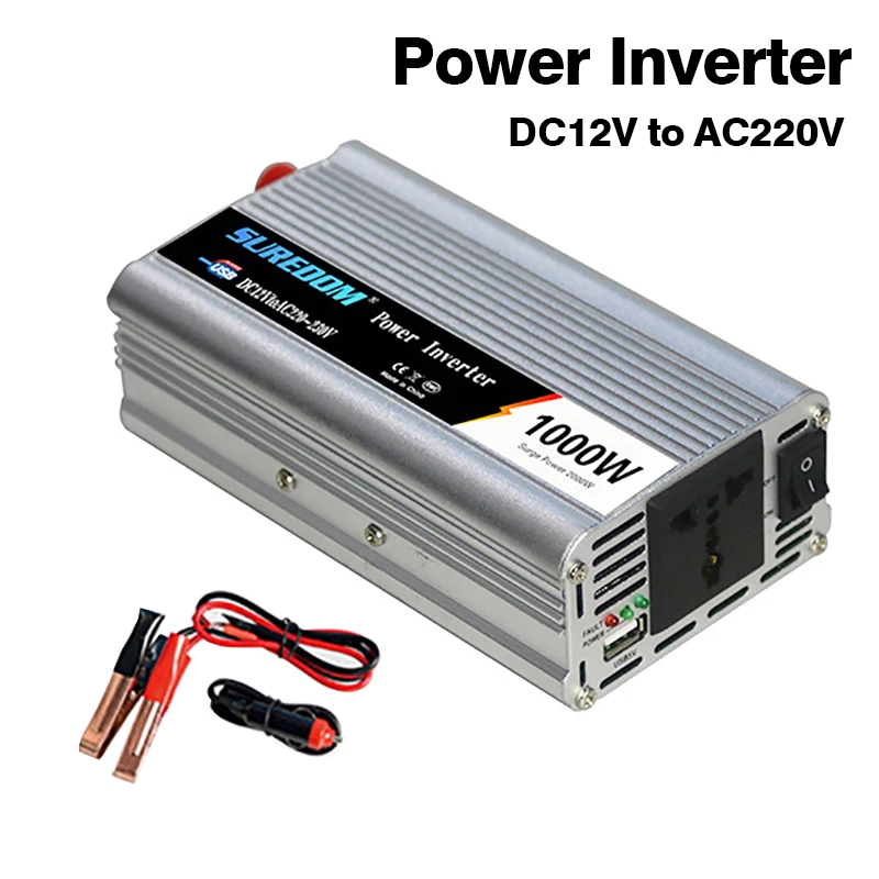 

1000W Peak Power Inverter DC 12V to AC 220V Auto Portable Charger Converter Adapter Modified Sine Wave Universal Socket
