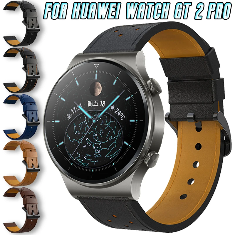 

For Huawei Watch GT 2 Pro 22mm Leather Strap Smartwatch Replacement Band Genuine Leather Colored Stripes Bracelet Accessories