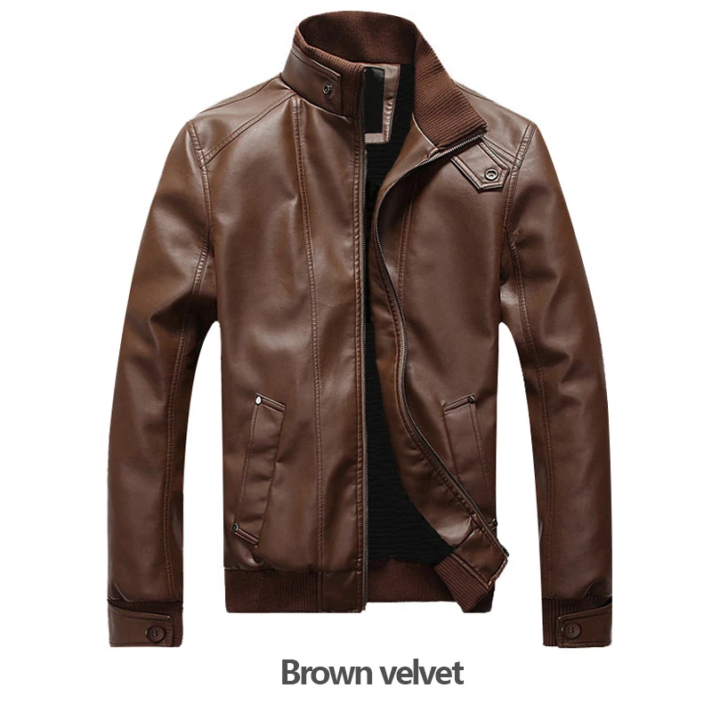 Brown velvet Manoswe черная осенняя и зимняя куртка из искусственной кожи с длинным рукавом на молнии мужская Коричневая байкерская куртка Локомотив - Цвет: Brown velvet