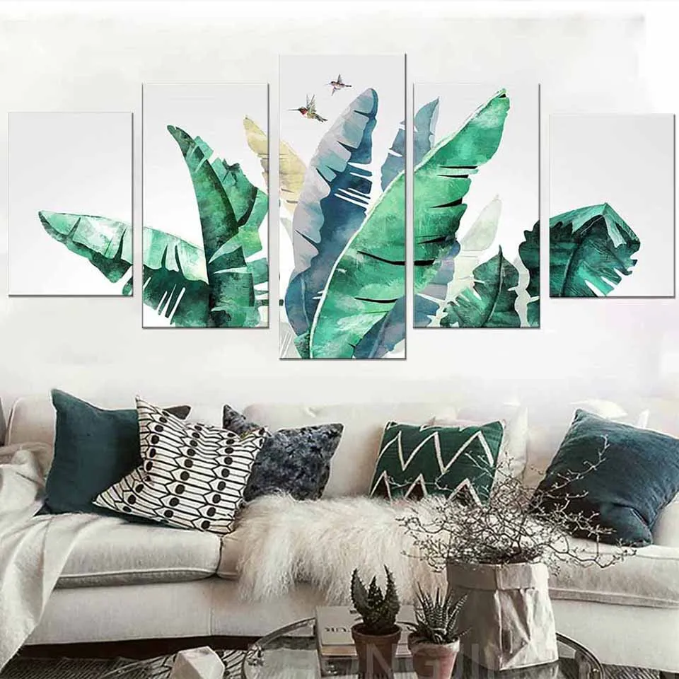

3D Crystal Diamond Painting Tropical Palm Leaves Banana,3d Cross Stitch DIY Diamond Embroidery Rhinestone Plant Painting 5 Piece