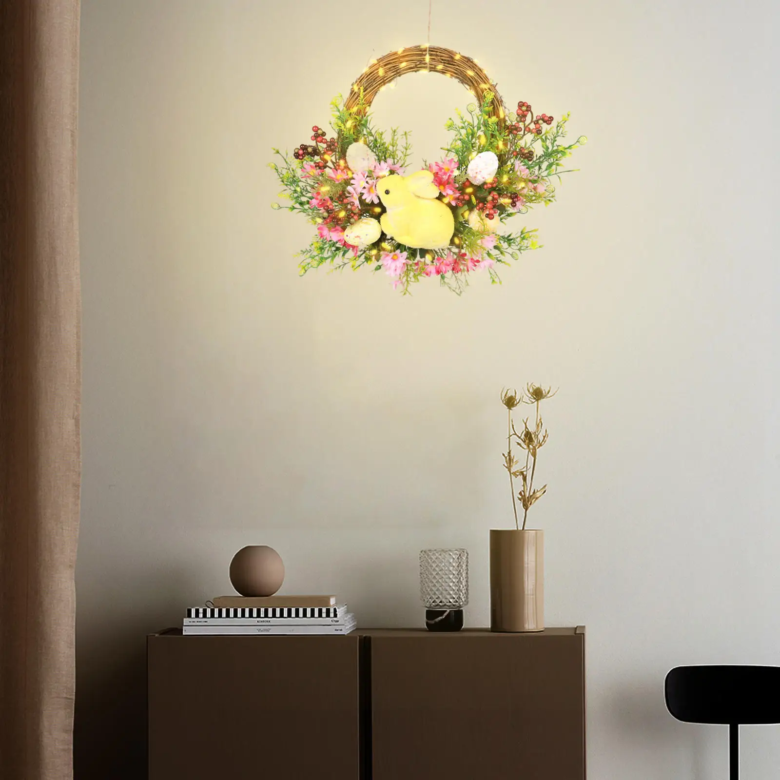 

Подвесной Пасхальный венок, цветочная гирлянда, кролик, украшение для входной двери, реквизит для фотосъемки