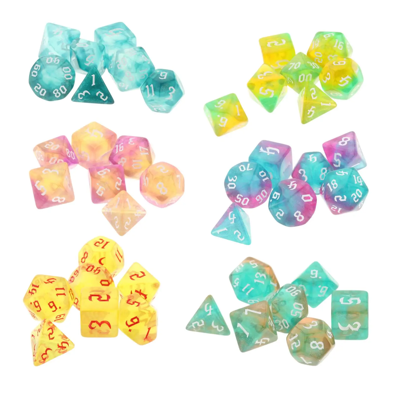 

7pieces Multi-Side Acrylic Dice Polyhedral Dice Set Table Games Party Props