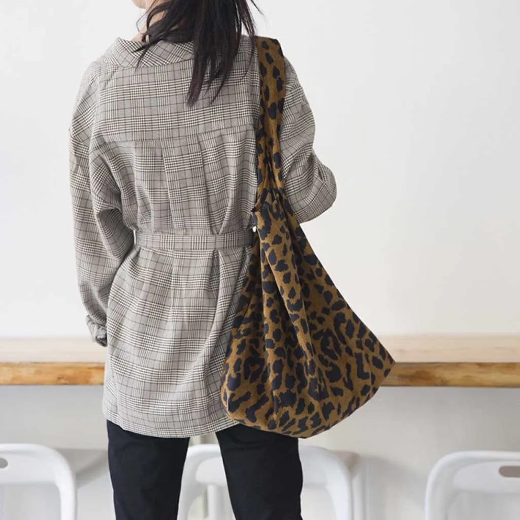 Классическая леопардовая Вельветовая сумка на плечо с принтом модная большая