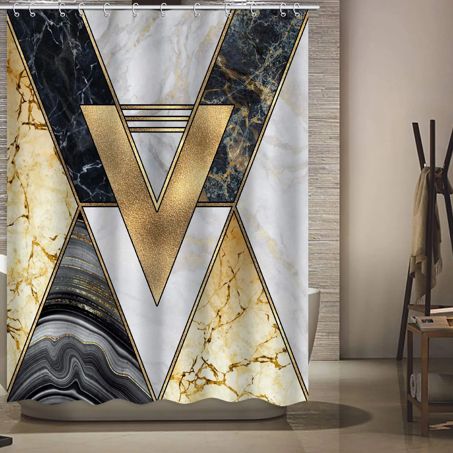 Набор занавесок для душа Мраморная треугольная ткань с 12 крючками