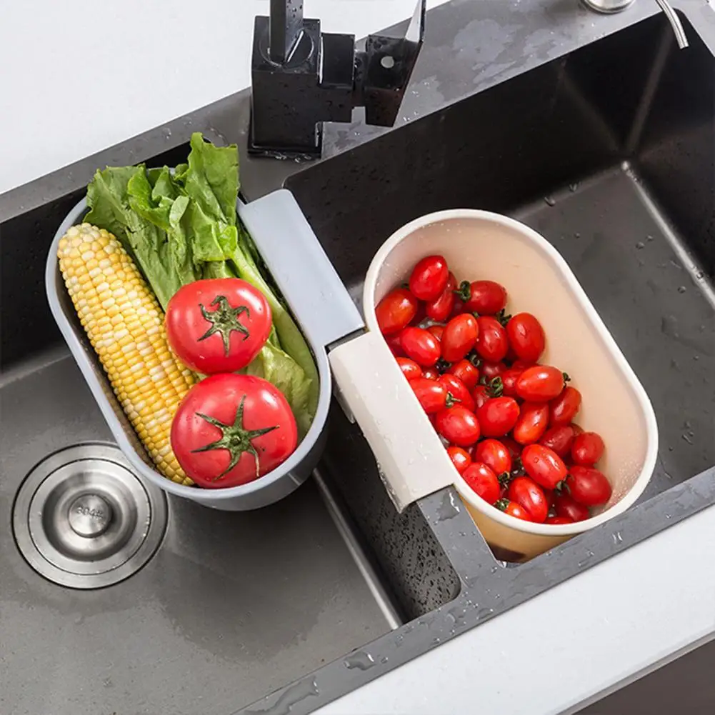 

Blue Drain Corn Fruits And Vegetables Apple Cherry Basket Innovative Multifunctional Save Space Hanging Sink Basket For Kitchen