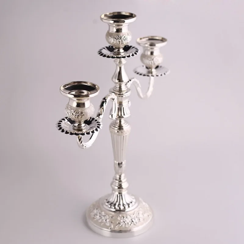Серебряный металлический подсвечник с 3 руками для свадебного стола подставка
