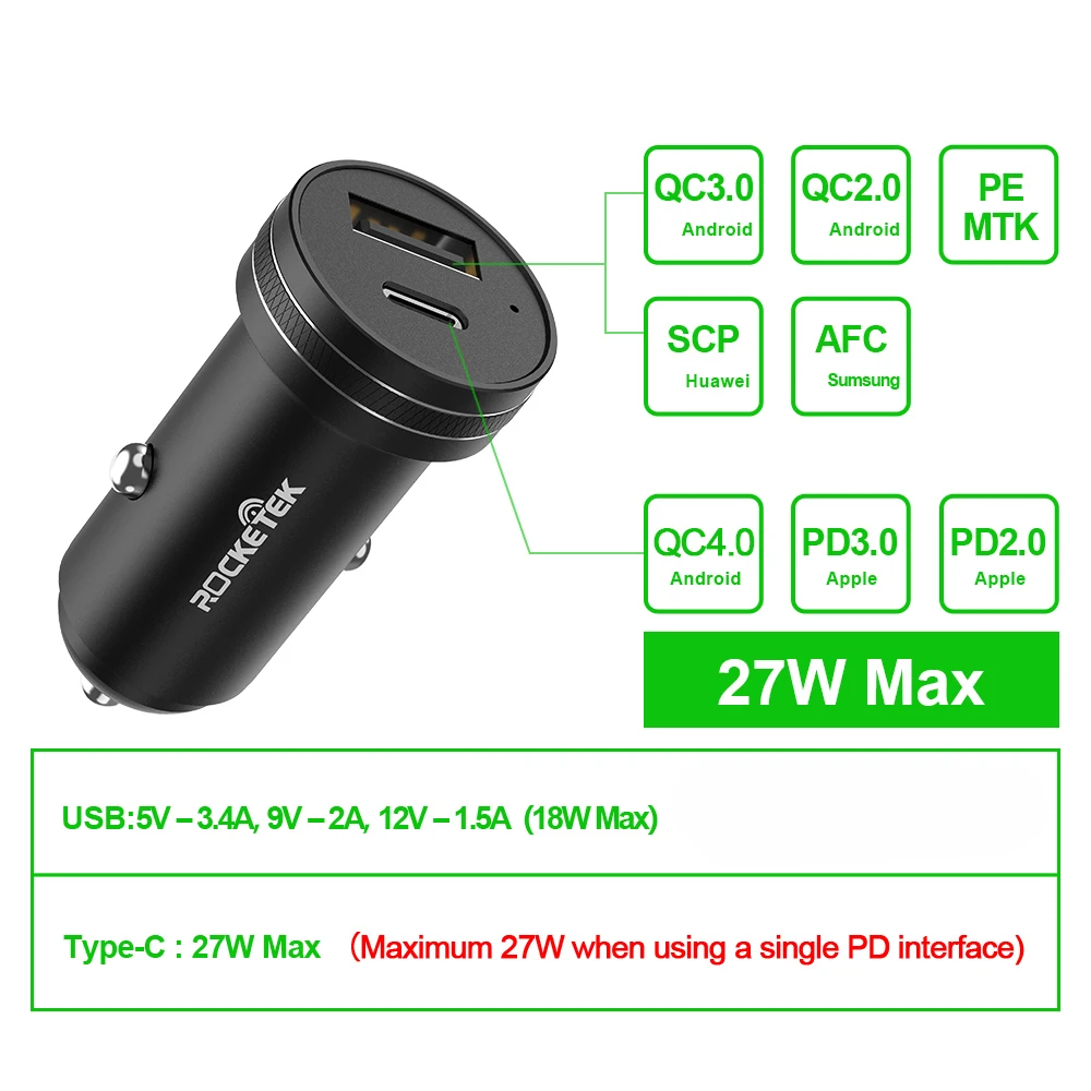 Rocketek USB Автомобильное зарядное устройство мобильный телефон Быстрая зарядка для