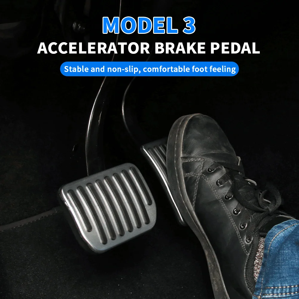 

Car Styling 2pcs Aluminum Foot Pedal Accelerator Gas Fuel Brake Pedal Rest Pedal Mat Cover For Tesla Model 3 2017-2020 2021