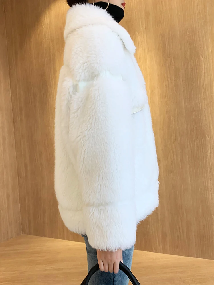 100% Sheep Shearing Jacket Women Winter Clothes 2020 Korean Elegant Real Fur Coat Female Vintage Wool Tops Hiver 19912 | Женская одежда