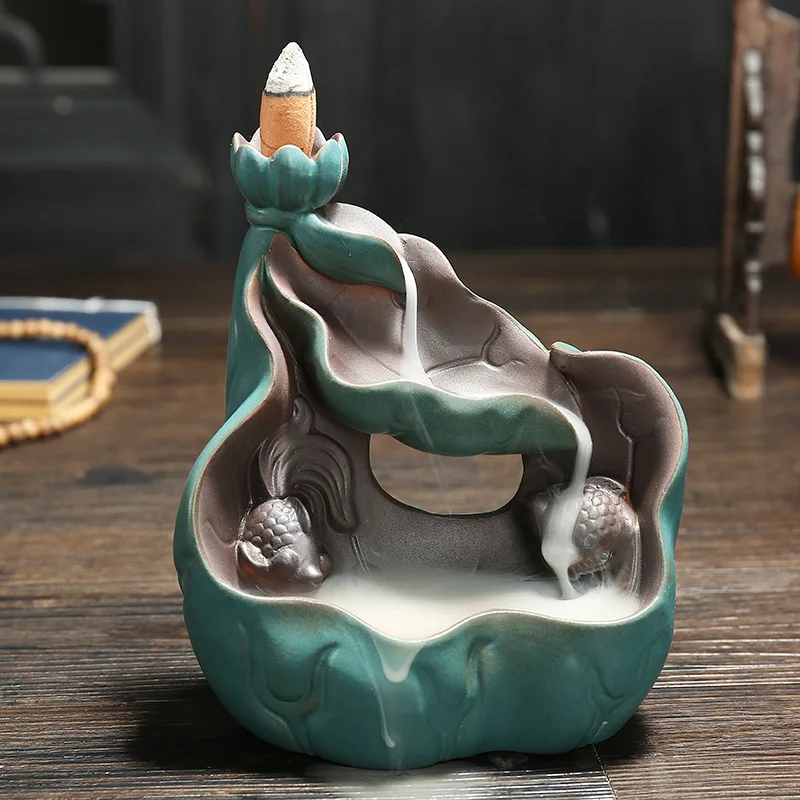 

Pond Incense Burner Holder Backflow Lotus Ceramic Aroma Burner Incense Sticks Smoke Fountain Incienso Quemador Zen Deor BI50IB