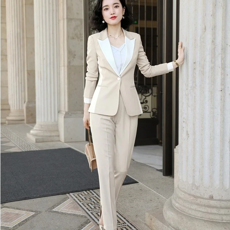 YYMSXR Pant Suit Women S-5XL Office Lady OL Black Apricot Work Jacket Blazer Coat And Pant 2 Piece Suit Set