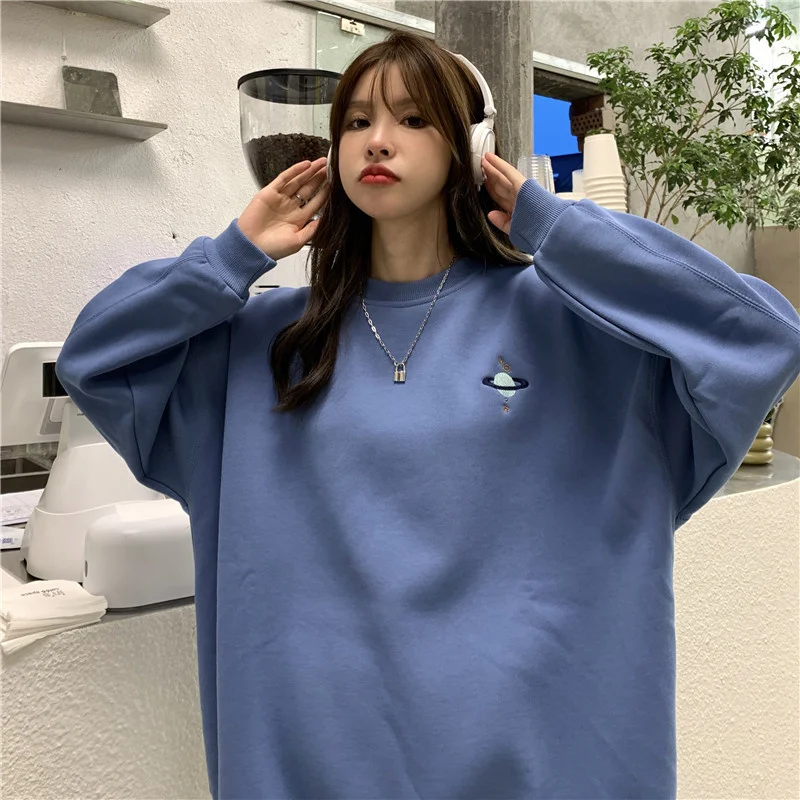 

Женский свитер с вышивкой планеты, Осенний корейский свитер с круглым вырезом