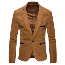 Veste de costume en velours côtelé pour homme, nouvelle marque, solide, Slim Fit, robe à un bouton, mode décontractée, Blazer, 2020  (2)