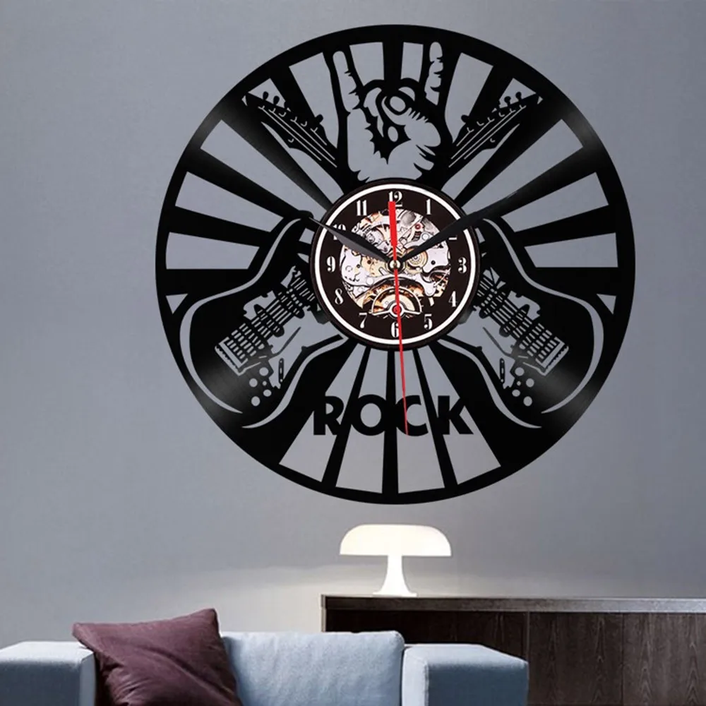 3D ретро настенные часы для дома гостиная рок музыка гитара джаз дизайн черный LP
