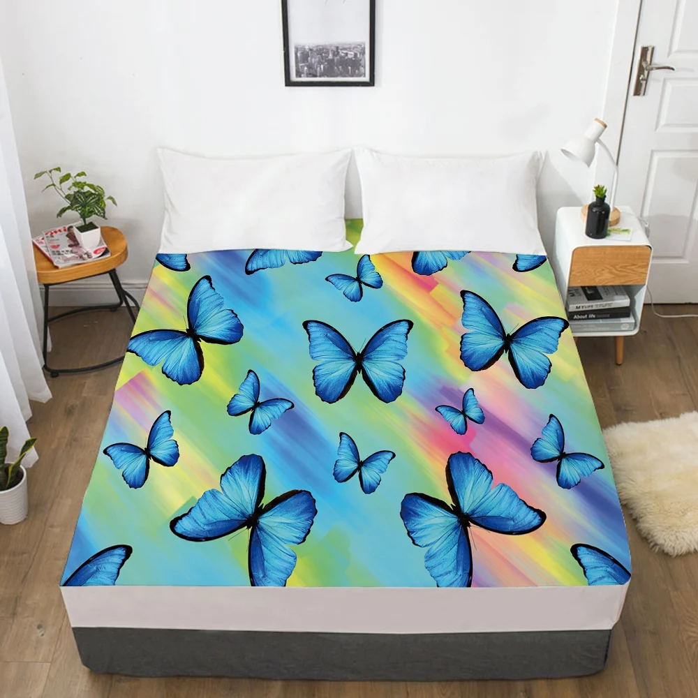 Elastic fitted sheet bed With An Band 150x200/180/200/160x200 Mattress Cover Bed cover 1pc Butterfly Aqua Blue | Дом и сад