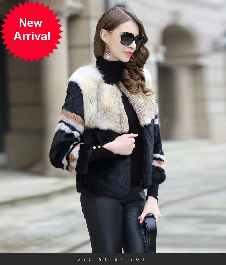 

New fashion fox fur stitching mink fur mink coat for women