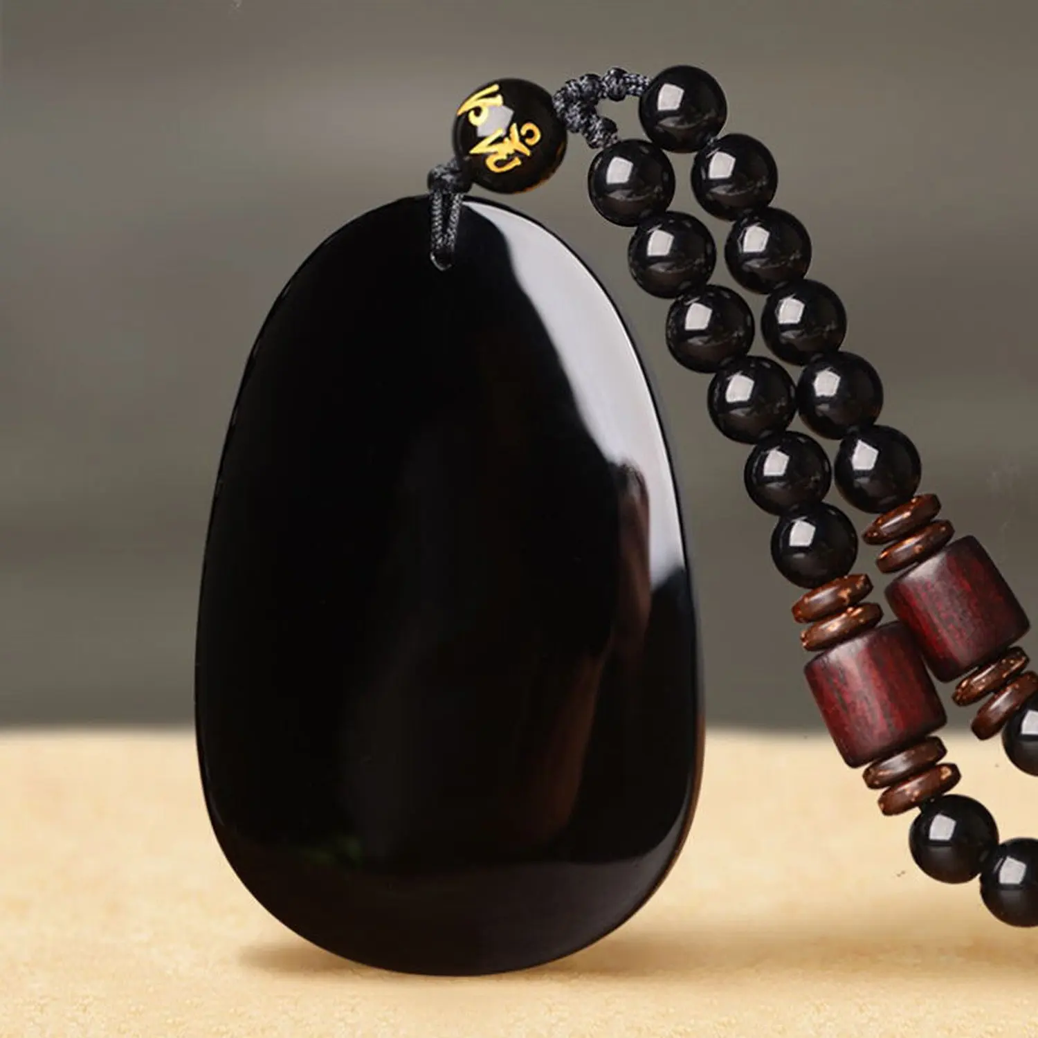 LETSFUN Fine Jewelry 100% Pure Obsidian Natural Pendant Necklace Zodiac Bodhisattva Amulet Talisman Free Shipping | Украшения и