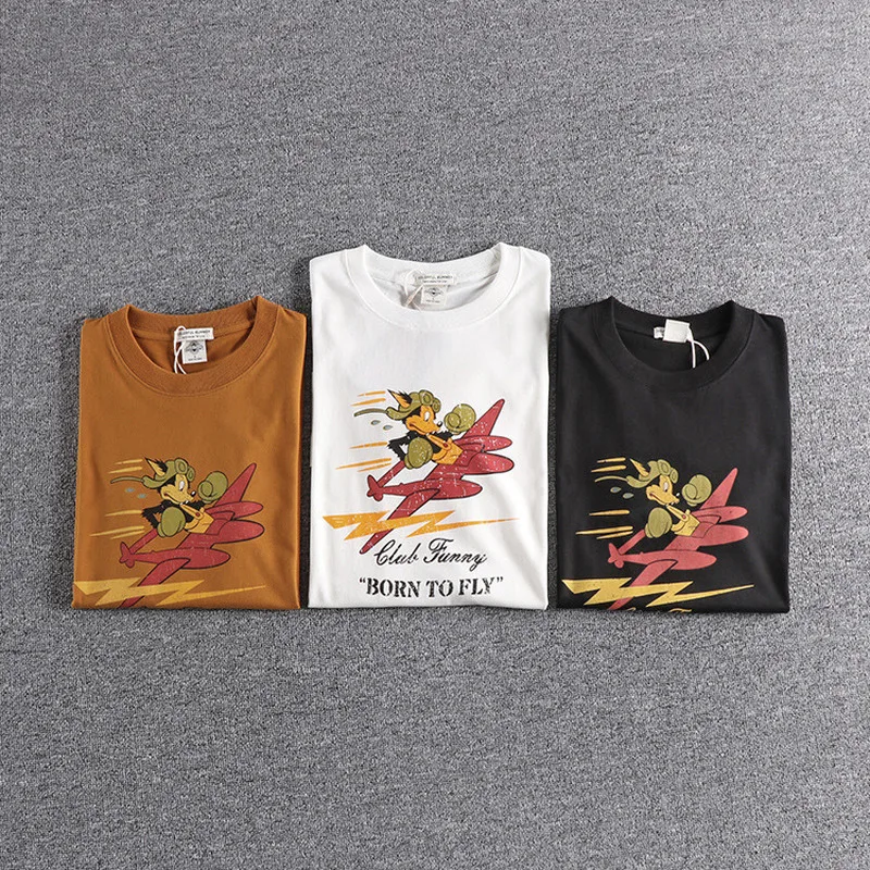 

men's Cartoon retro printing t shirt cotton round neck short-sleeved trendy summer men's vintage tops male tees harajuku shirt