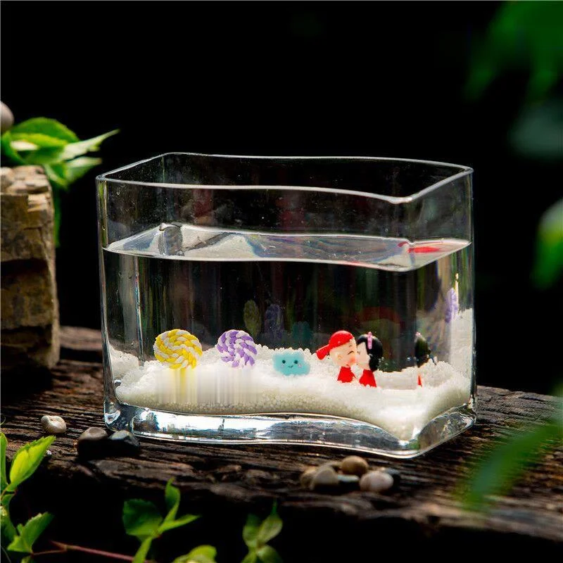 

Creative Fish Tank S-Shaped Glass Fish Globe Tropical Fish Small Desktop Mini Aquarium Turtle Jar Living Room Decoration