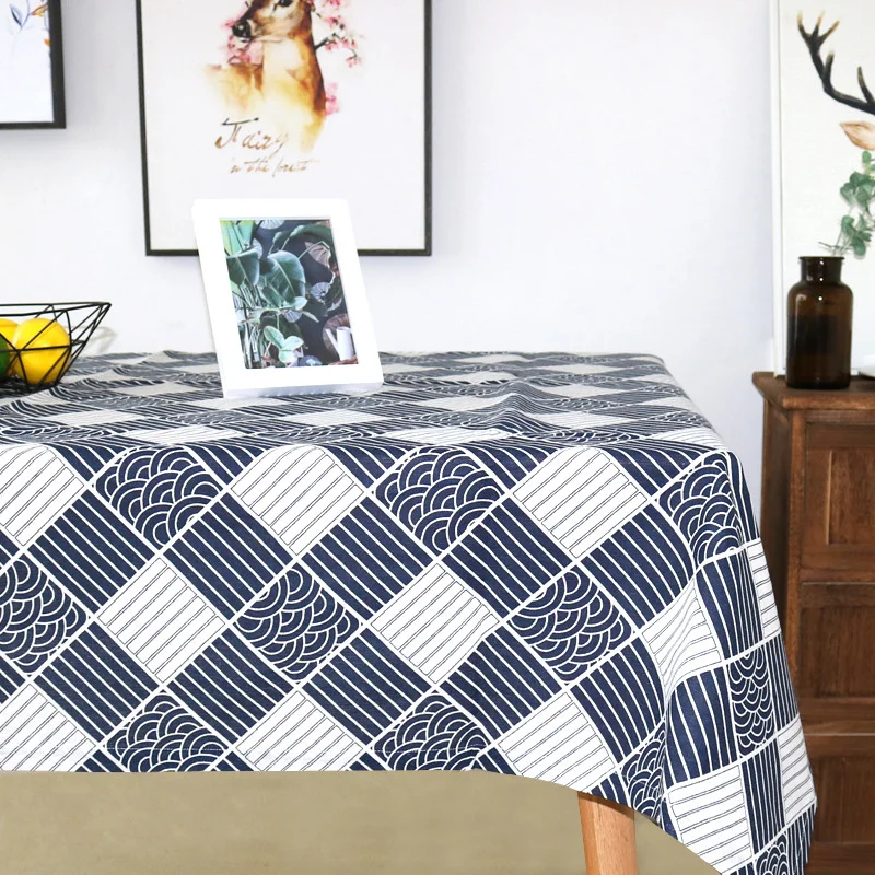 

Скатерть из хлопка и льна, в этническом ретро стиле, морская волна