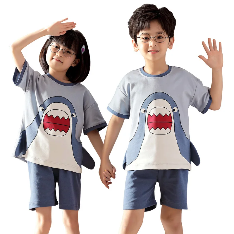 

Szie 8-4XL New Parent-Child Pajamas Set Summer Short Sleeves Pure Cotton For Boys Girls Women Men Cute Cartoon Home Wear Casual