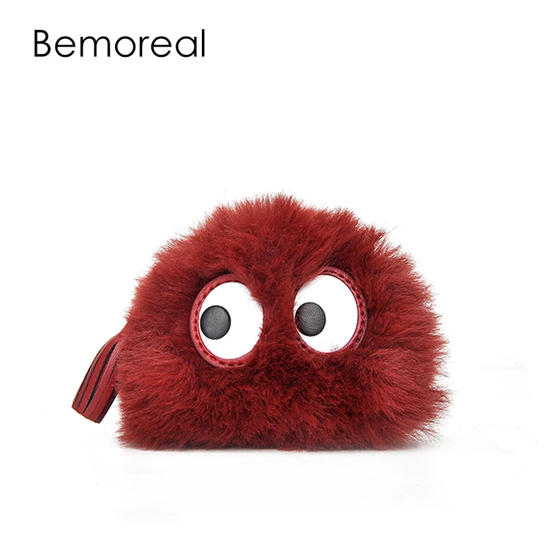 Мини-кошелек Bemoreal, Женский кошелек из искусственного меха с большими глазами, сумка для монет на молнии, Модный маленький кошелек, Женский кошелек с кисточками, милые кошельки для ключей