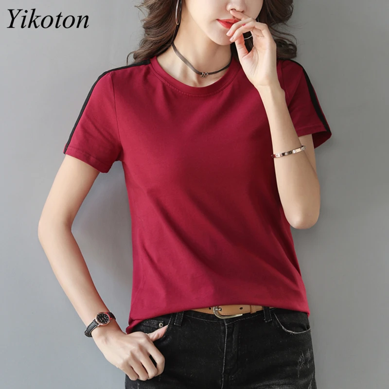 

Базовая футболка, новинка, женский летний сексуальный топ, Женская хлопковая футболка, свободные рубашки с коротким рукавом, приталенная же...