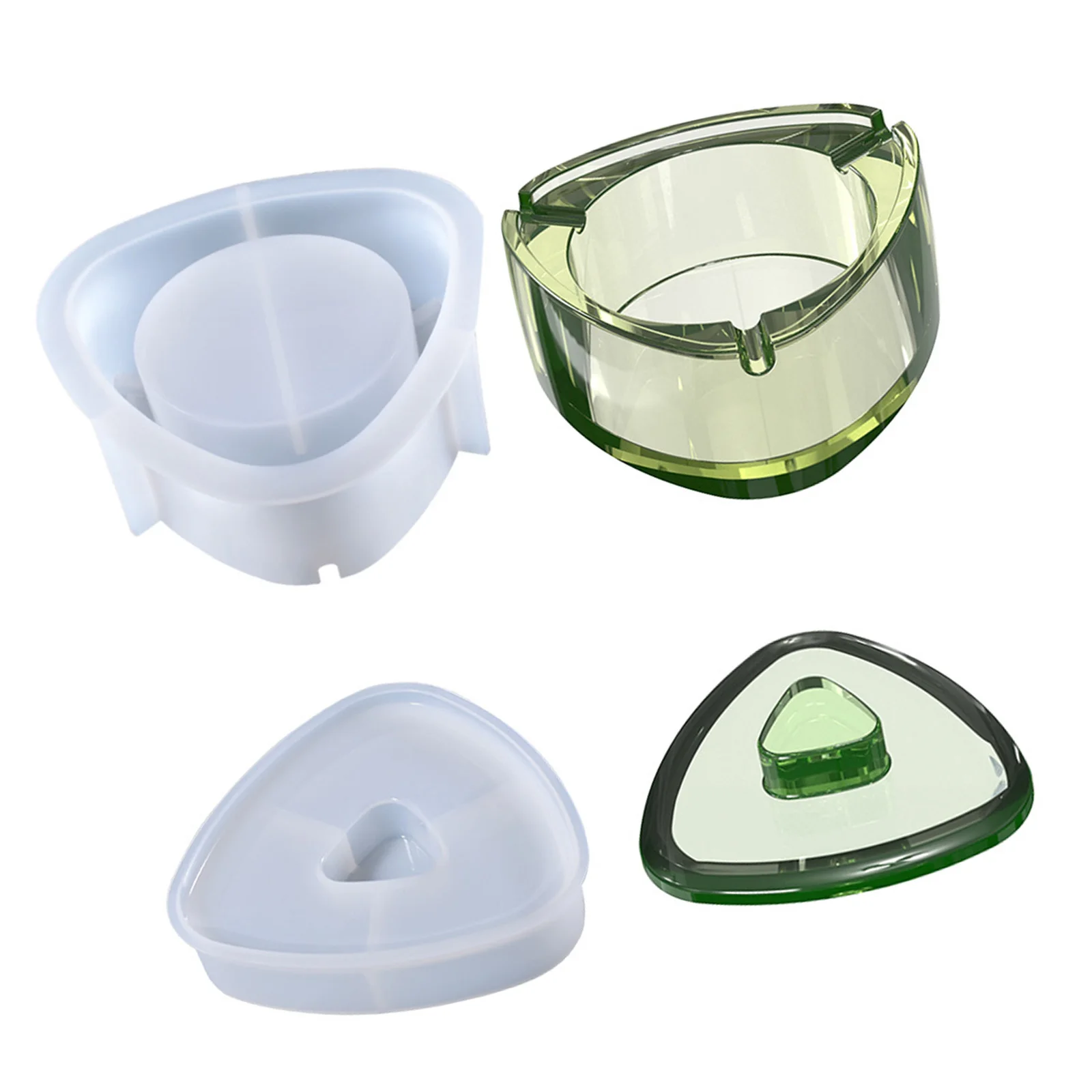 Molde de epoxi para Cenicero, moldes de silicona de resina epoxi DIY, molde Cenicero triangular con tapa, 2 uds.-5