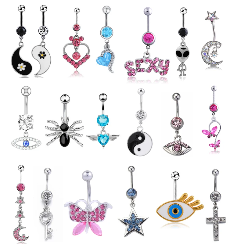 

Y2K Accessories Key Moon Evil Eyes Yin Yang Belly Ring Egirl Aesthetic Letters Alien Heart Spider Body Accessories 2000s Fashion