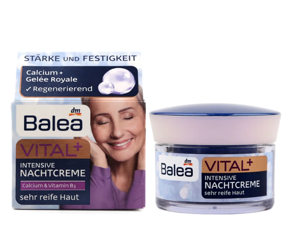 Balea VITAL+ Интенсивный увлажняющий ночной крем для очень взрослой кожи 55-70 лет антивозрастной против морщин повышает упругость