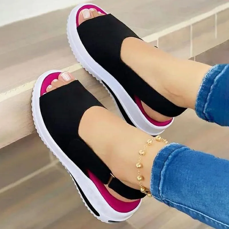 

Shoes Women Platform Sandals 2021 Velcro Stretch Fabric Summer Women's Comfort Walking Ladies Sandalias Female Casual Footwear