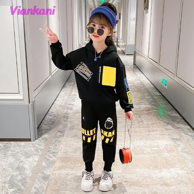 

Модный комплект одежды для девочек, спортивный костюм для девочек-подростков, Новинка весна-осень 2021, детская одежда из 2 предметов с длинны...