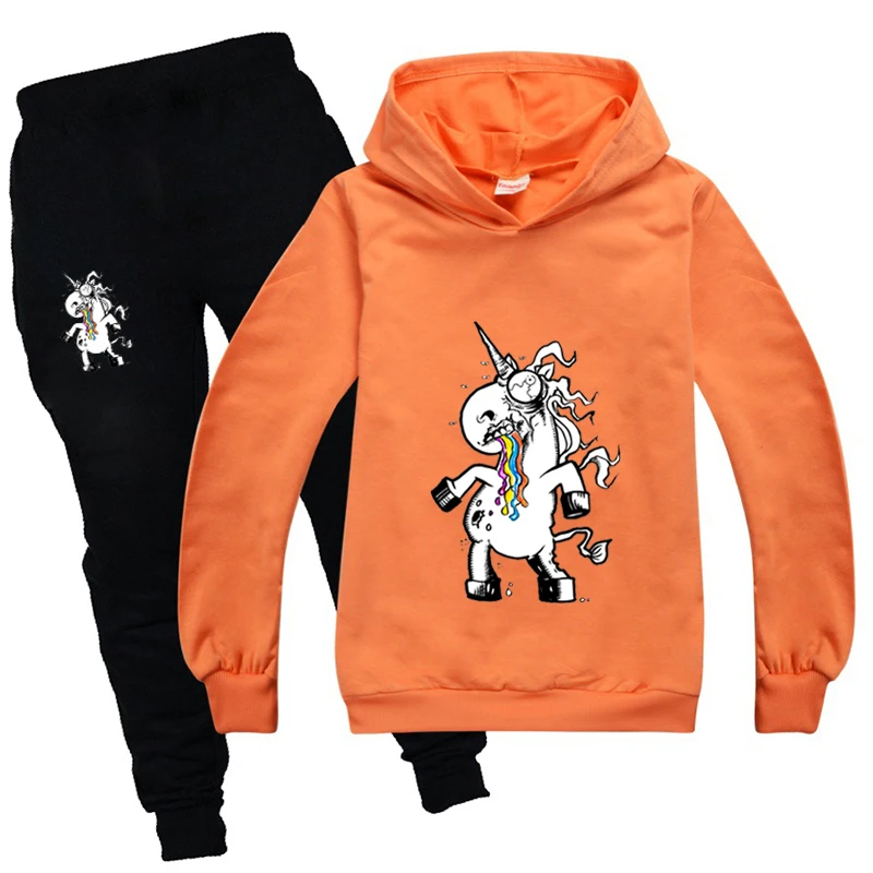 

Fashion Sales Zombies Unicorn Boys Fall Clothes Pullover Hooded Long Sleeve Girls Tops and Pants Boutique Sets Children Clothing