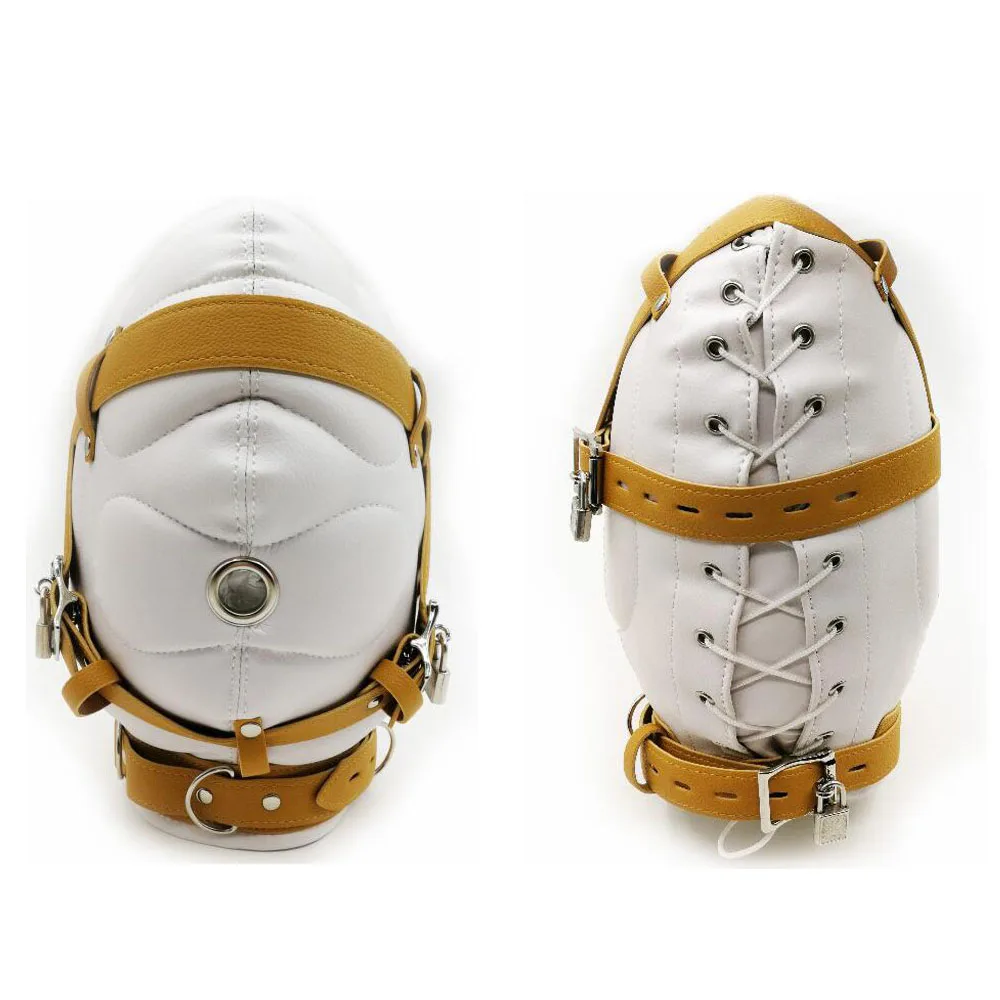 Закрытая кожаная маска-капюшон для мужчин и женщин сексуальный фетиш БДСМ бандаж