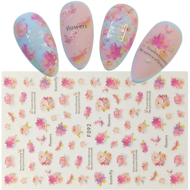 

1 Sheet Blooming Flower Nail Stickers 3D Nail Art Decals Adhesive Cactus Jewelry Geometry Manicure Slider Decor Foil Tip
