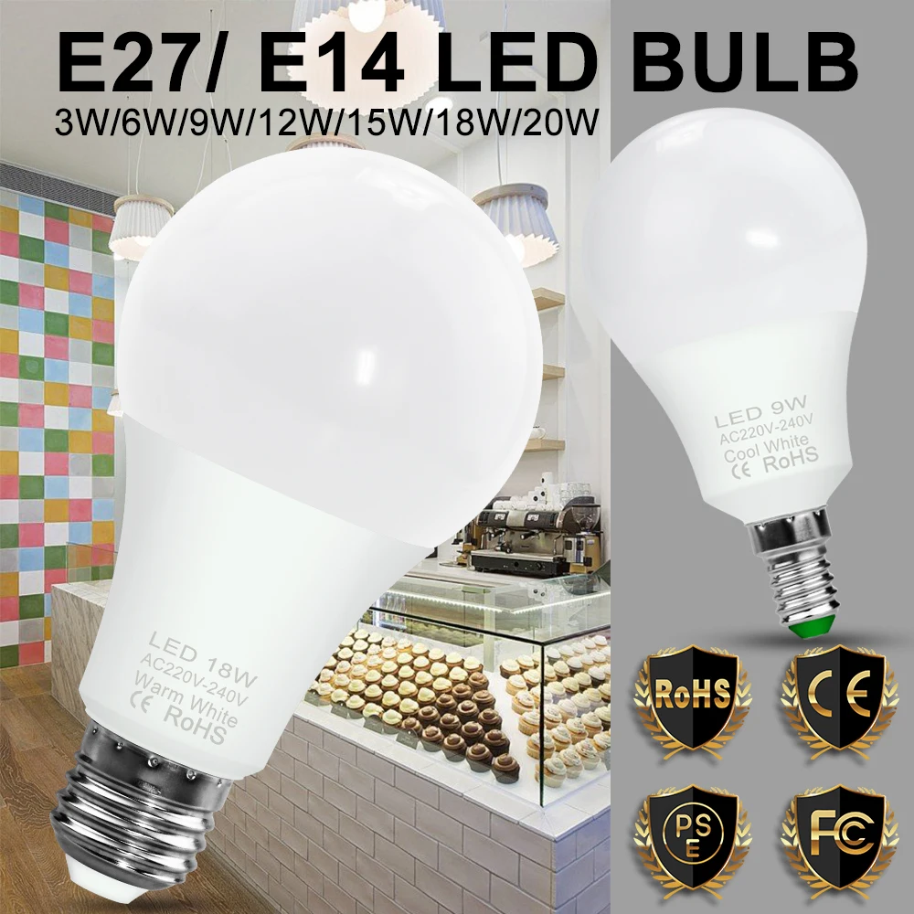 

E14 LED Bulb E27 LED Lamp 3W 6W 9W 12W 15W 18W 20W Lampada LED Spotlight 220V Table Lamp 240V Bombilla Home Lighting 2835 SMD