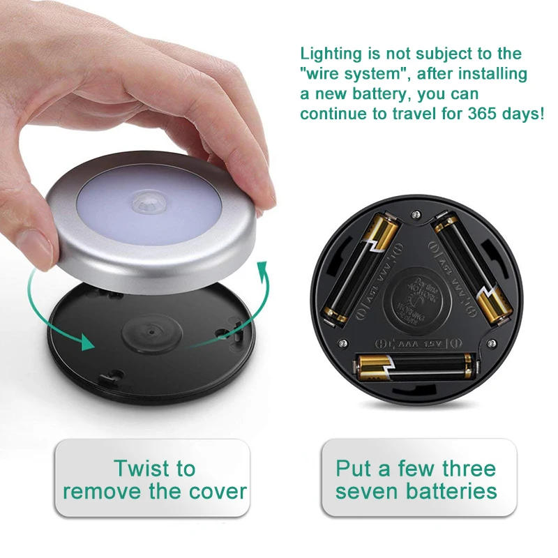 

6LED Round Night Light Motion Sensor Wireless USB Rechargeable Nightlight Lamp For Kitchen Hallway Closet Stair Room Wall Lamps