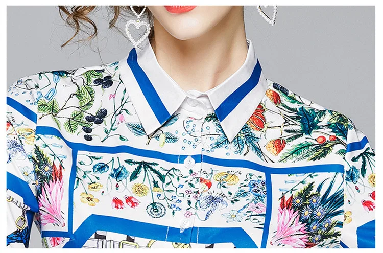 Модная дизайнерская обувь на осень с длинным рукавом цветочным принтом блузка