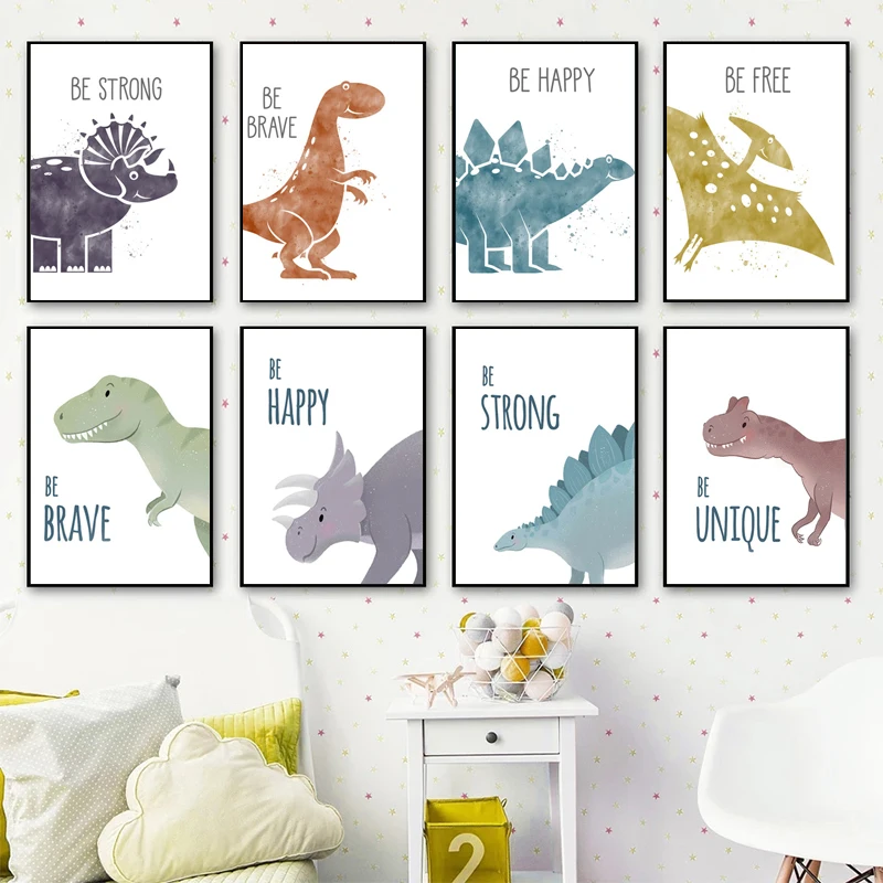 

Плакаты и принты для детской комнаты с милым динозавром, настенные картины на холсте для гостиной, детской, спальни, домашний декор