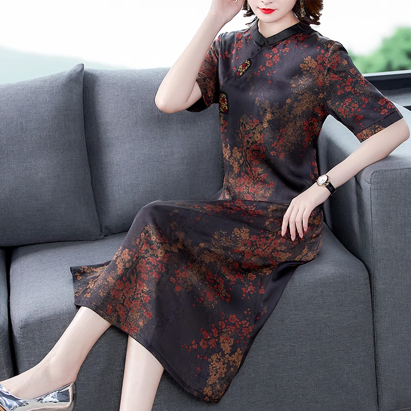 Женское платье в китайском стиле длинное лето 2020 новое с коротким рукавом